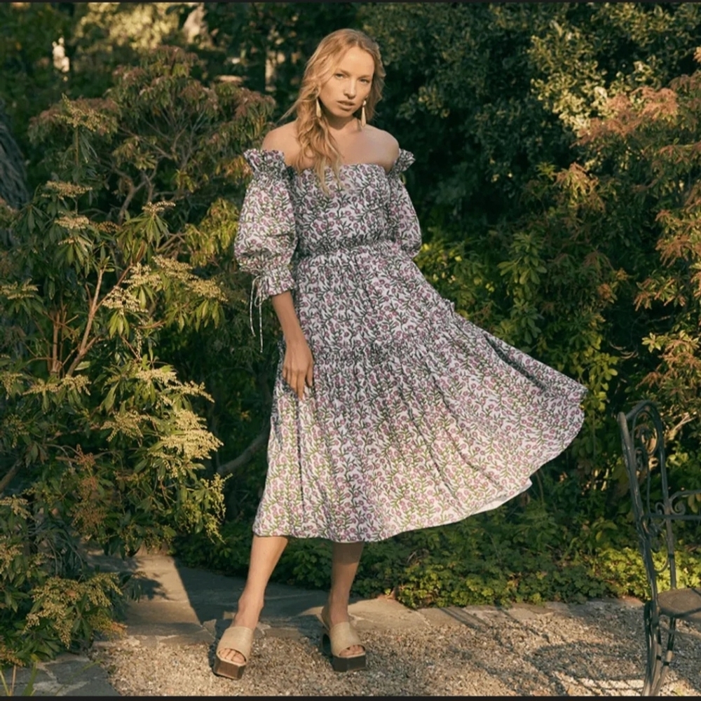 Eddy Women's Olivia Midi Dress in White/Amaranth Floral, Size S, $398 NWT - Picture 2 of 14